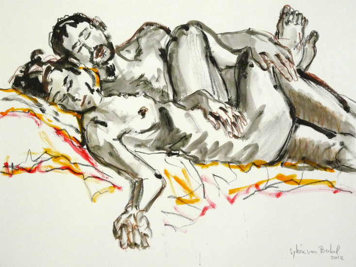 liefdespaar op rood en geel