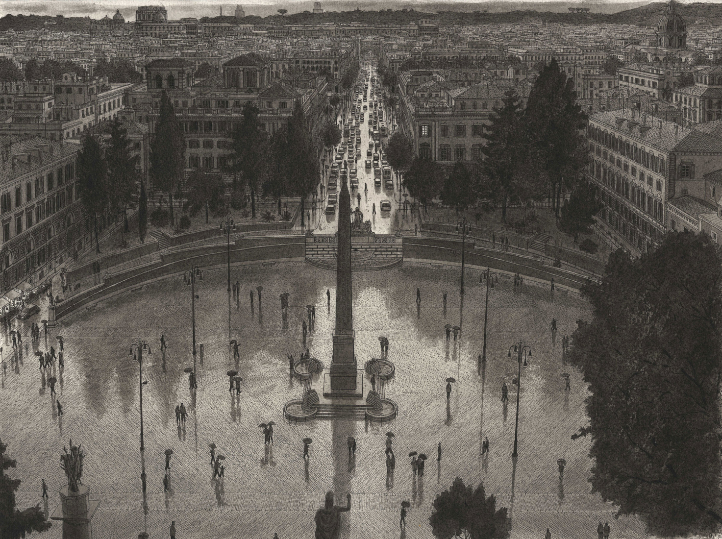 Piazza del Popolo, Regen