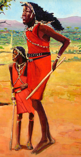 Springende Masai. Serengetti Desert