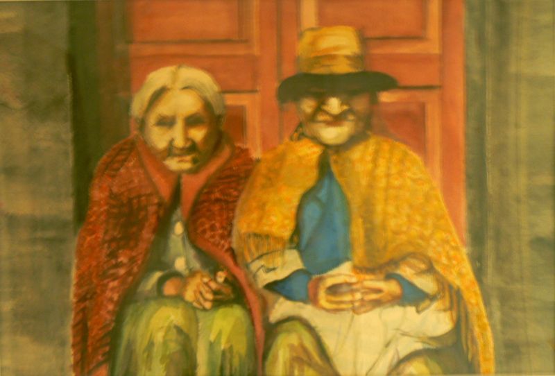 Boliviaanse vrouwen op een stoepje