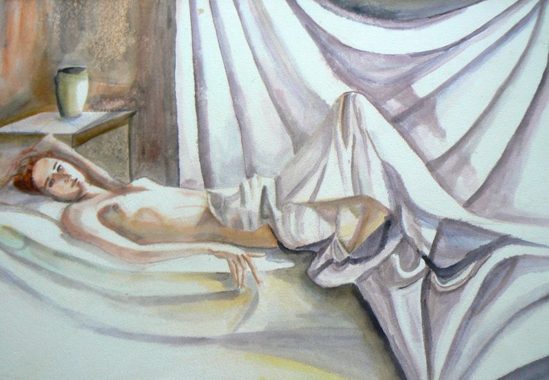 Liggend naakt in tuinkamer