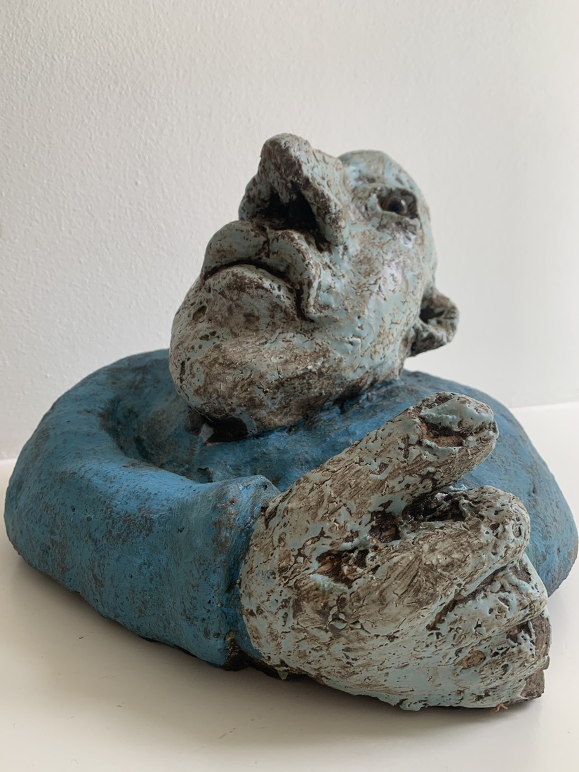 Blauwe man met duim ophoog