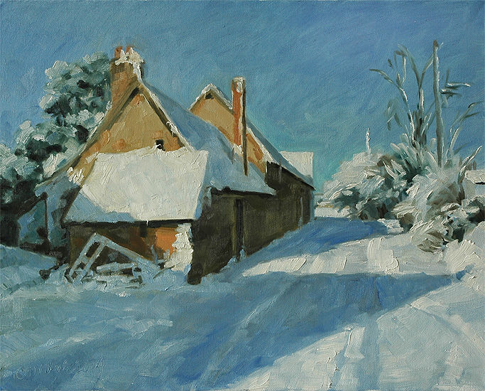 Franse boerderij in de sneeuw