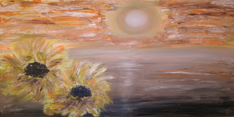 Zee met zonnebloemen