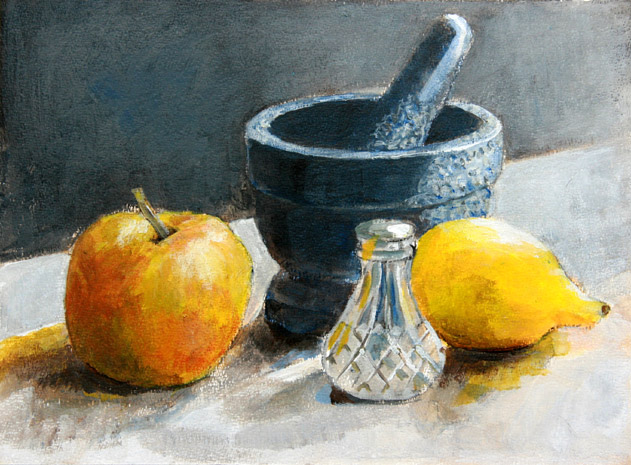 stilleven met vijzel