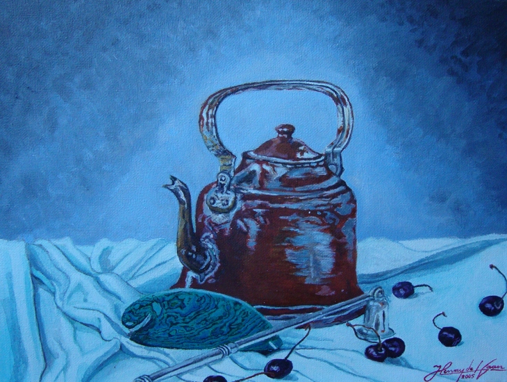 Stilleven met oude waterketel