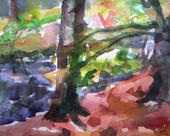 2 bomen herfstavond (Rembrandt park)