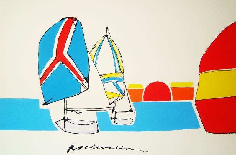 Kleurrijk schilderij Zeilboten