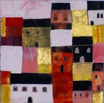 kleine tekeningen en schilderijenmet als onderwerp stad of dorp