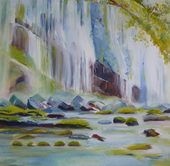 Waterval in olieverf