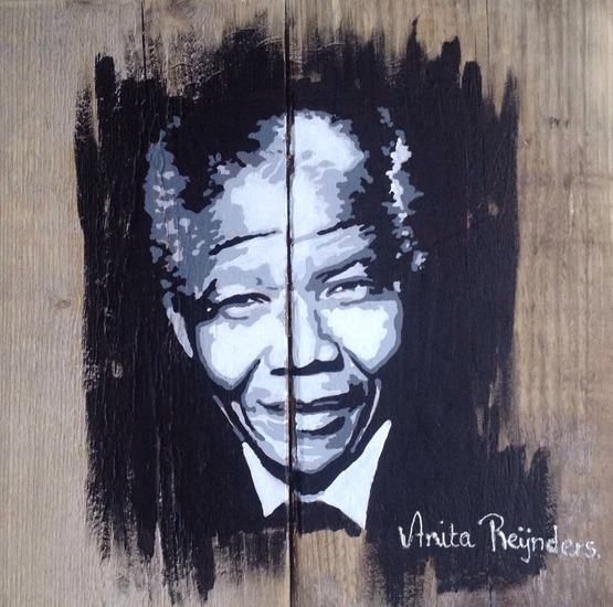 Portret Nelson Mandela steigerhout