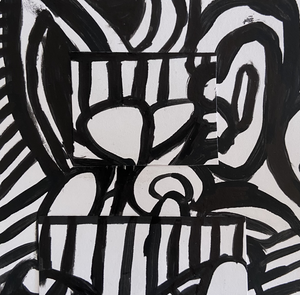 Abstract zwartwit, acryl op papier. 
