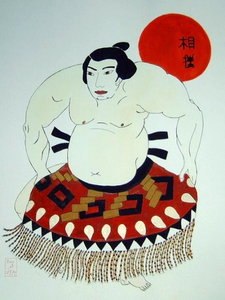 Schilderijen van Sumo worstelaars 