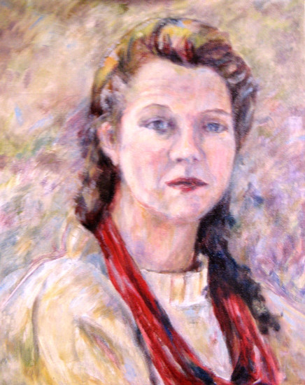Portret vrouw met rode shawl