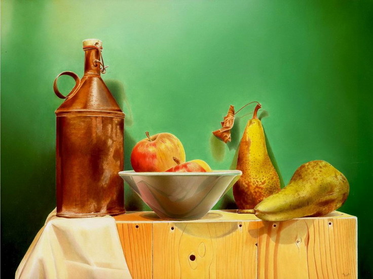 Stilleven met twee appels en twee peren.