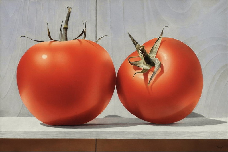 Stilleven met twee tomaten.