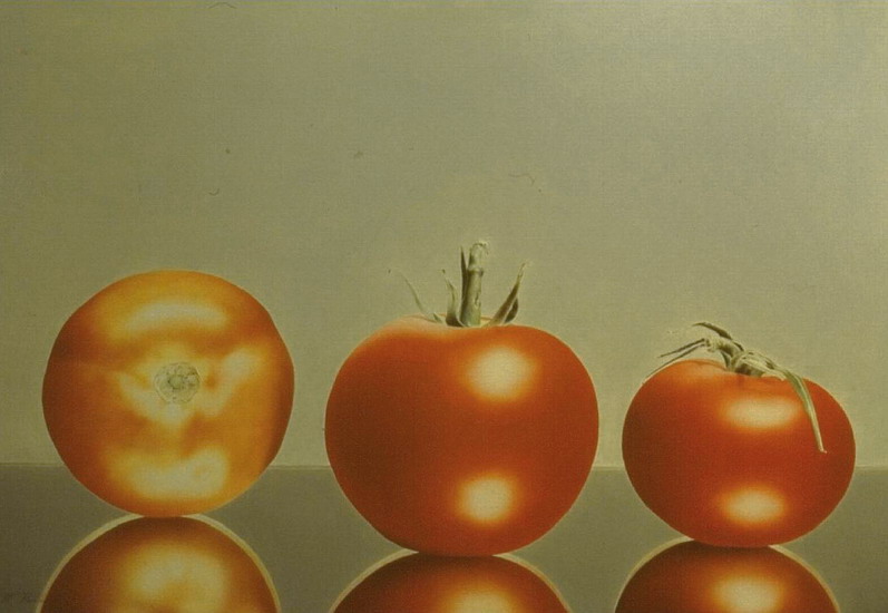 Stilleven met drie tomaten.