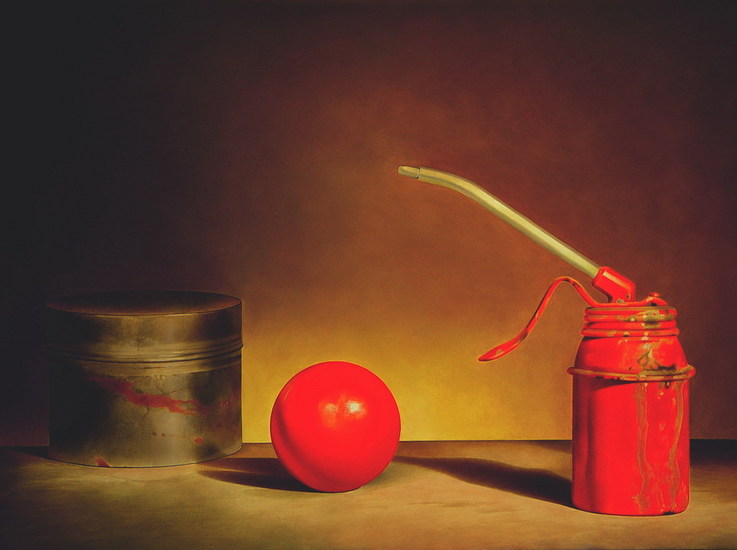 Stilleven met rode bal.