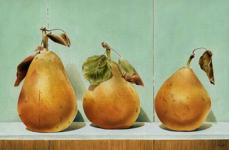 Stilleven met drie peren.