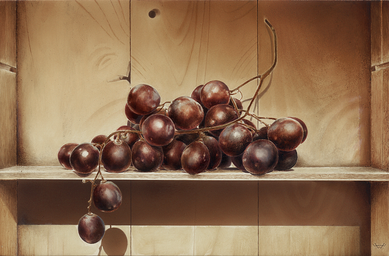 Trosje met rode druiven.