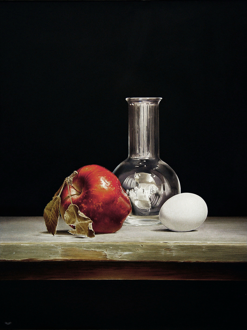 Stilleven met appel en ei.