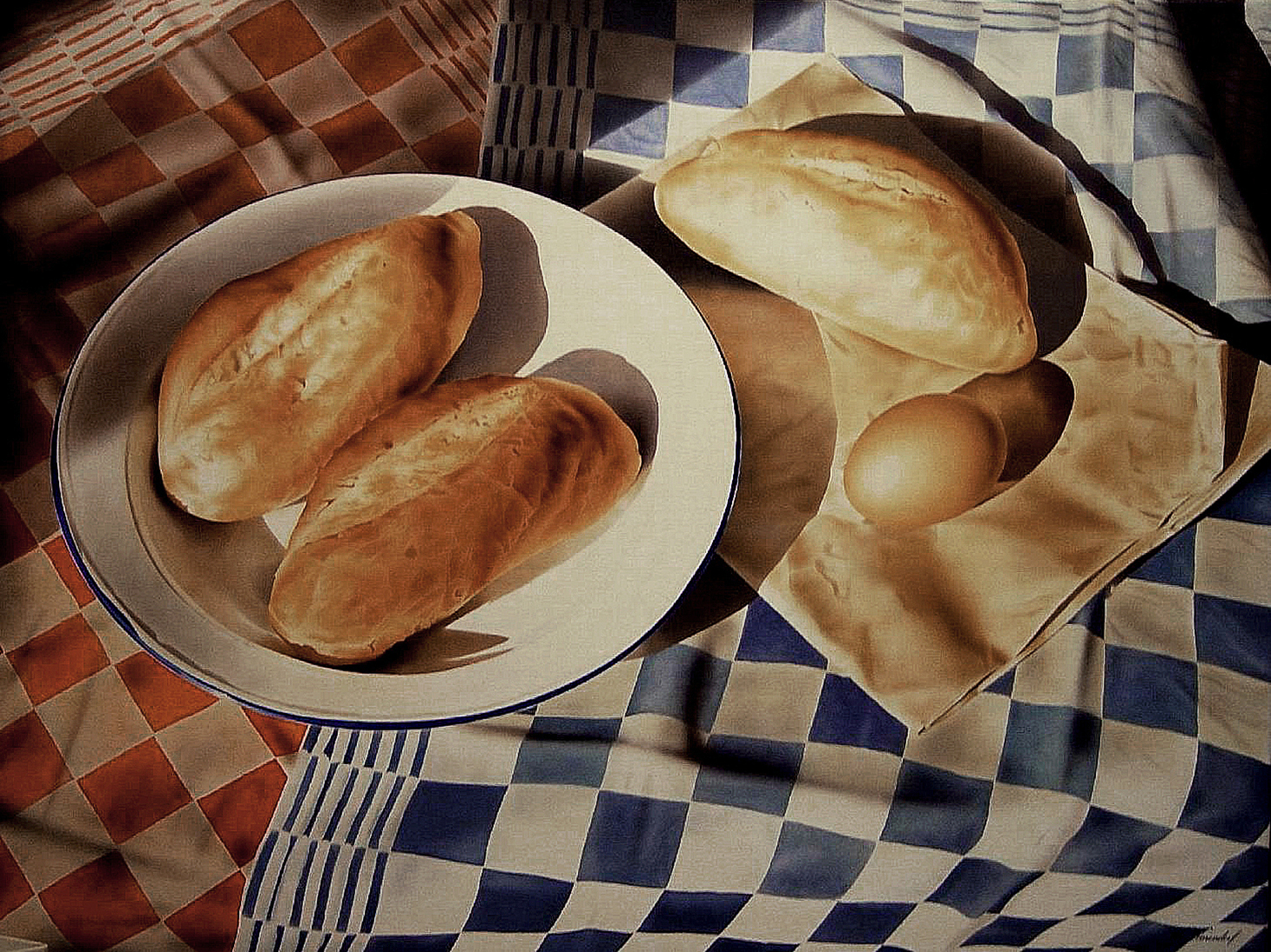 9. Stilleven met drie broodjes.