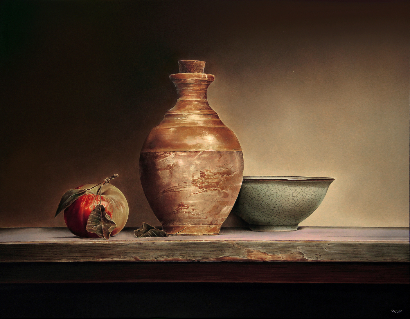 Kruik met appel en een Chnees schaaltje