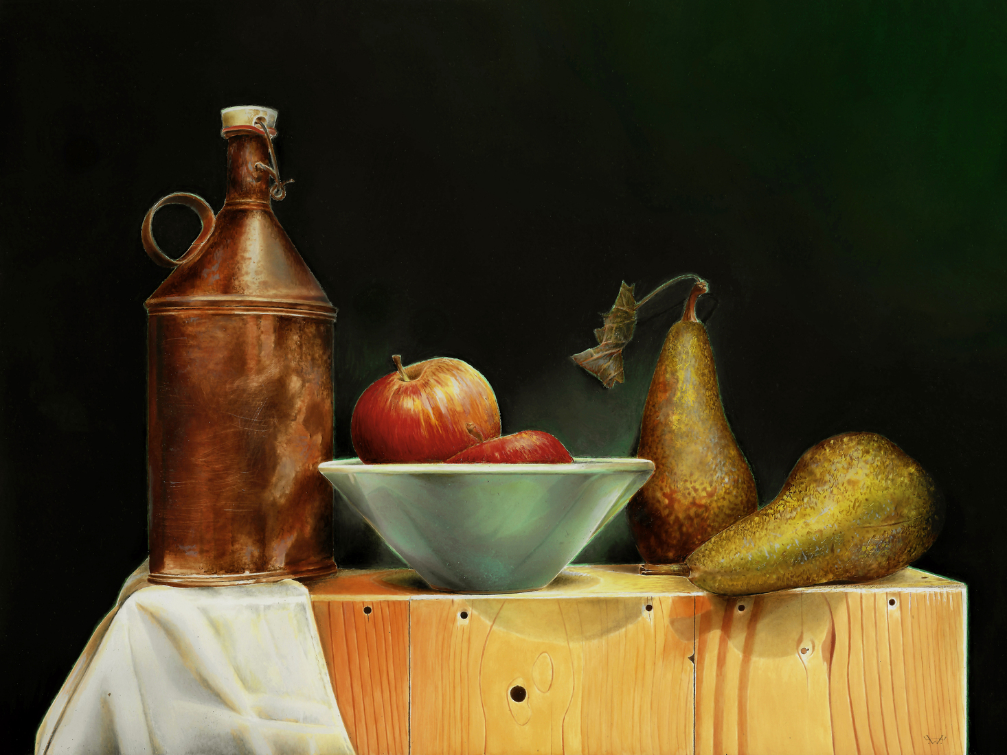 Stilleven met twee appels en twee peren.