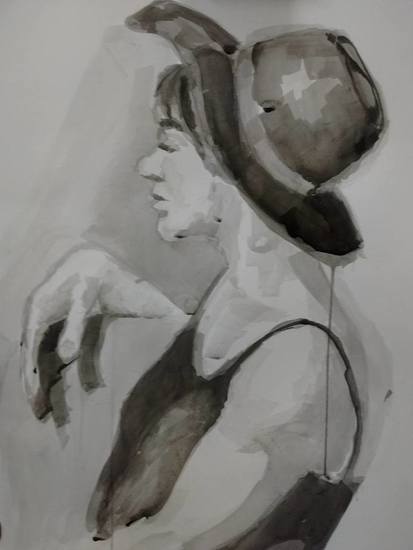 Vrouw met hoed zwart-wit