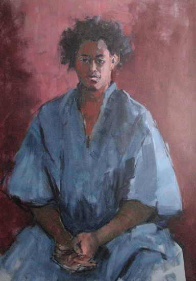 jongen in blauwe kaftan