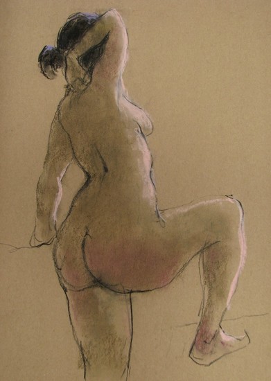 naakt met voet op stoel