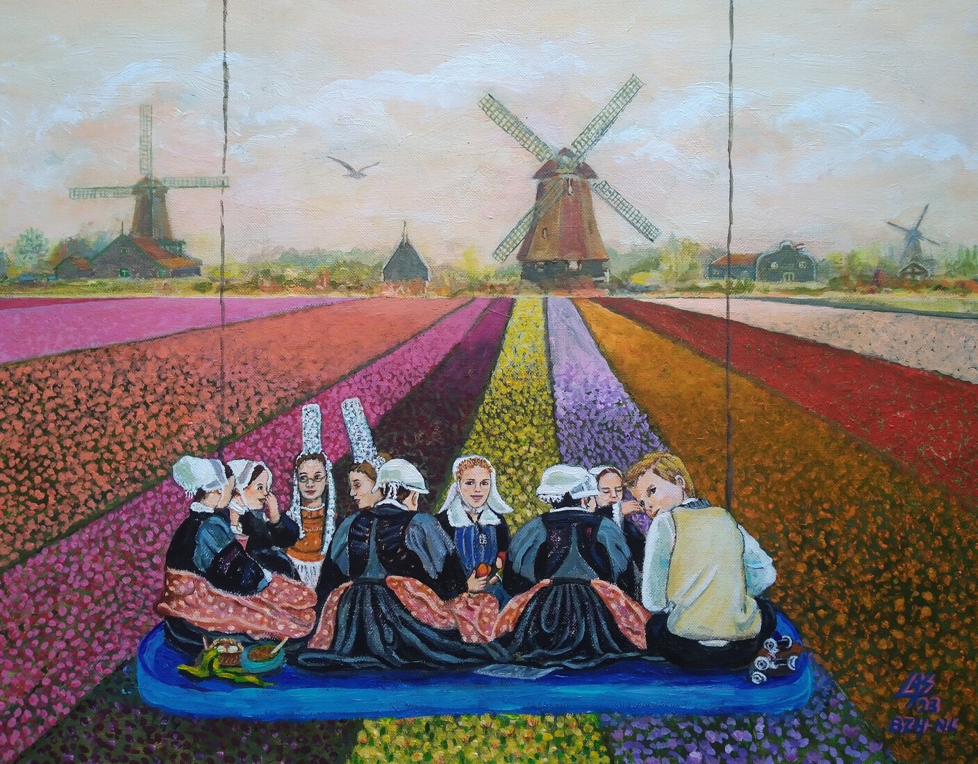 BRETONS AU CHAMPS DE TULIPES