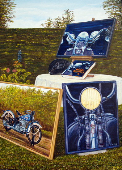 motorschilderijendoek (stilleven van 3 motorschilderijen)