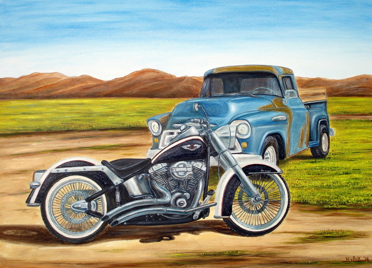 H.D. Softtail 2007 en Chevrolet 3104 (1957)