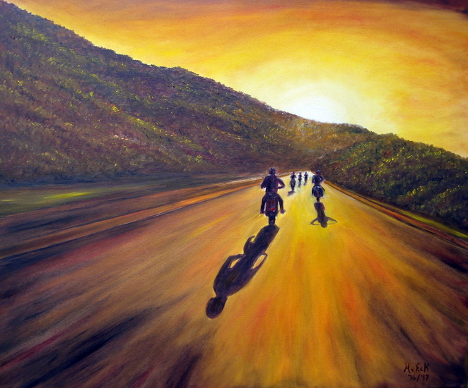 Rijden in de zonsondergang (1)