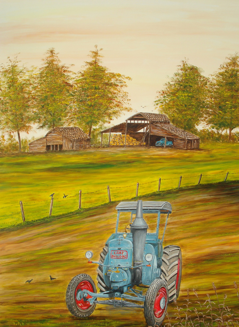 Lanz Bulldog in Amerikaans landschap