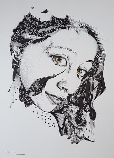 Castle, girl and dog