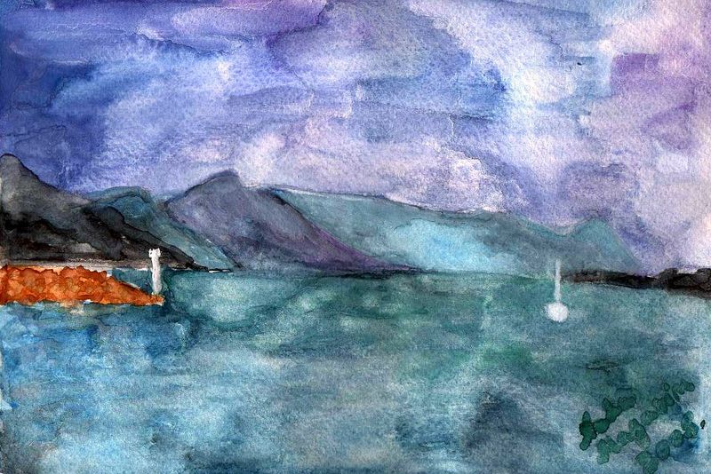 Pogled put Omiša u koluri indiga