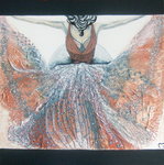 Combinatie van acryl met papier of ruwe zijde.