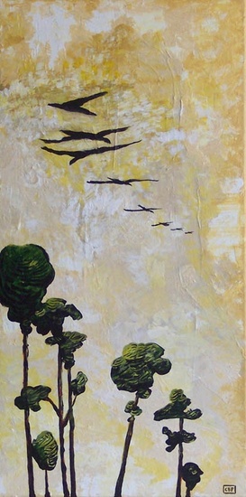 Ravens in a yellow sky