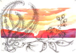 Pentekeningen van organische vormen, bloemen, vogels, bladeren. Geïnspireerd door Aziatisch batikprinten. Getekend op landschapjes of wolkenpartijen in aquarel.