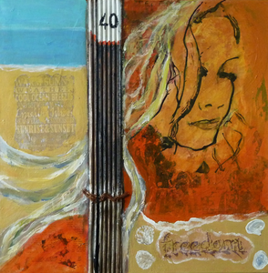 Acrylverf met verschillende materialen.