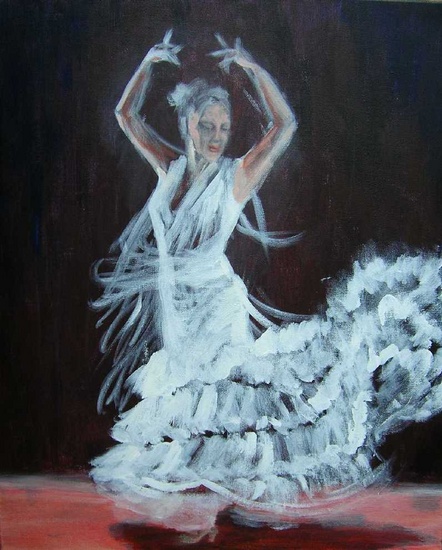 In white dress with tail