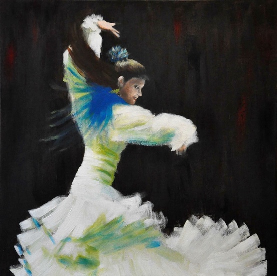 Flamenco dancer in white light
