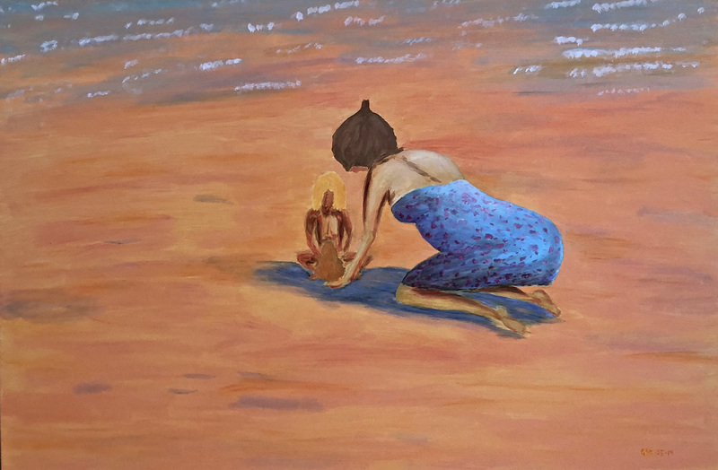 2014-08 Vrouw met kind aan strand