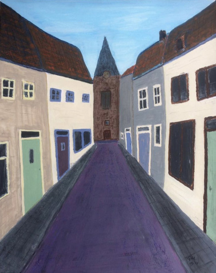 2017-09 Straat in Perspectief 40x50 Acryl op papier