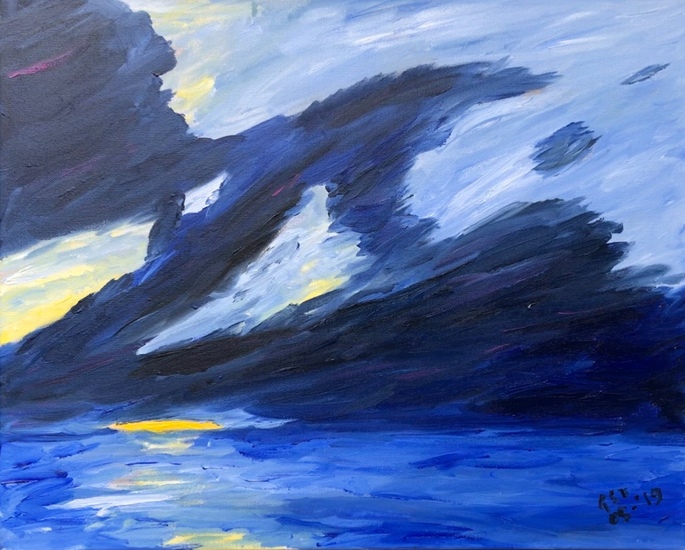 2019-05 Zeegezicht met wolken en ondergaande zon 40x40