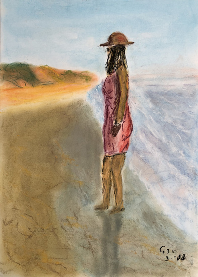 Mensen - Vrouw op strand bij duinen - 03-2018