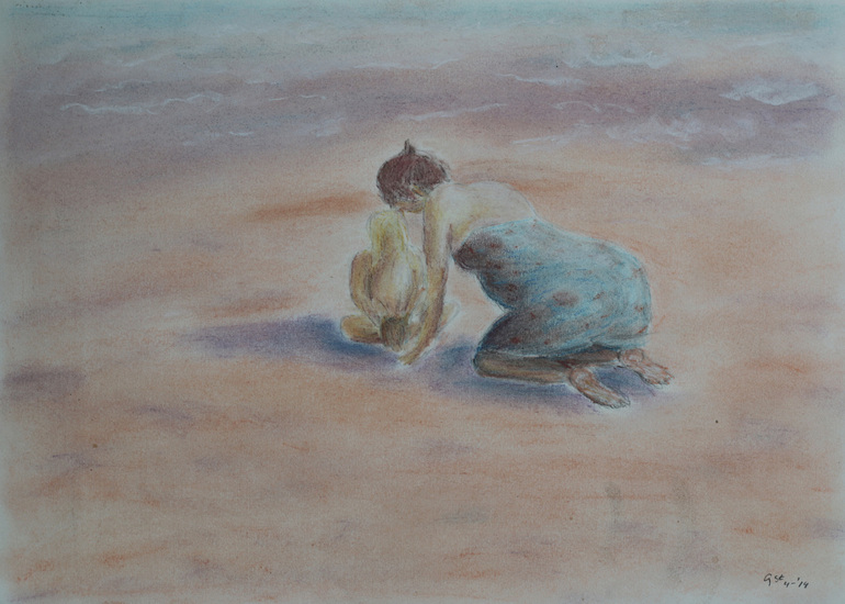 Mensen - Vrouw en kind op strand - 04-2014