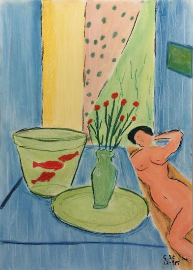 Mensen - Liggend naakt - naar Matisse -12-2015